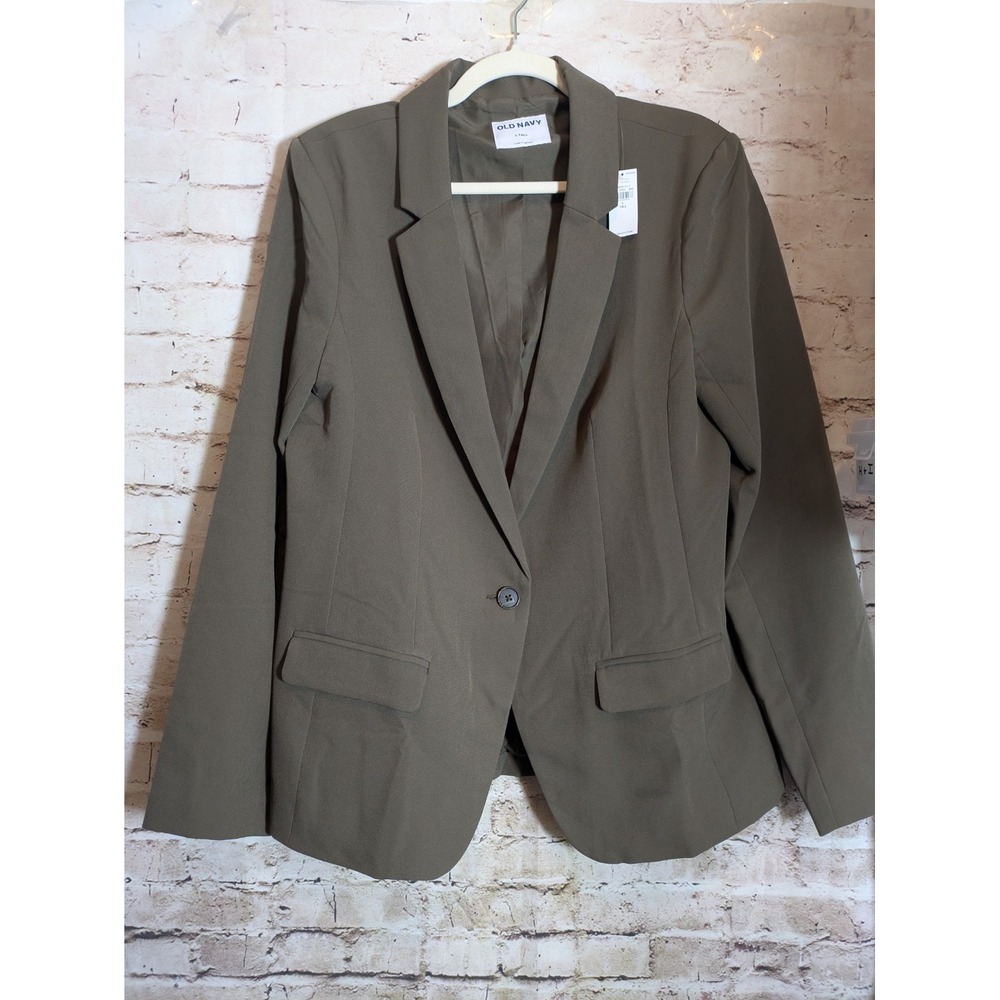 NEW Old Navy Blazer Women's Large Tall In Muted Olive One Button Pockets Career